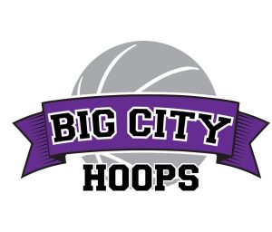 A purple banner with the words " big city hoops ".