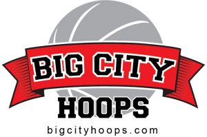 A red and black logo for big city hoops.