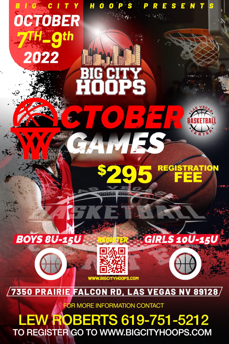 A poster for the big city hoops basketball games.